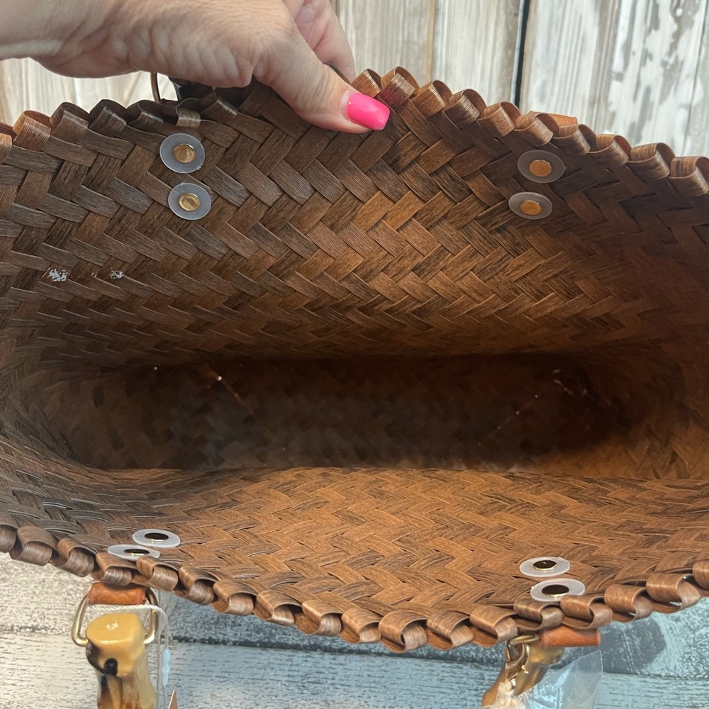 Tommy Bahama NWT Large Woven Tote Bag Brown Bamboo Handle Beach Resort Purse - Picture 12 of 12